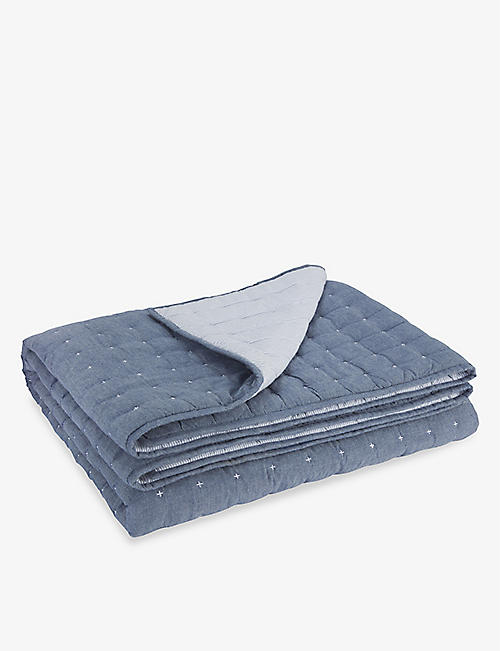 THE LITTLE WHITE COMPANY: Chambray reversible cross-stitch cot cotton quilt