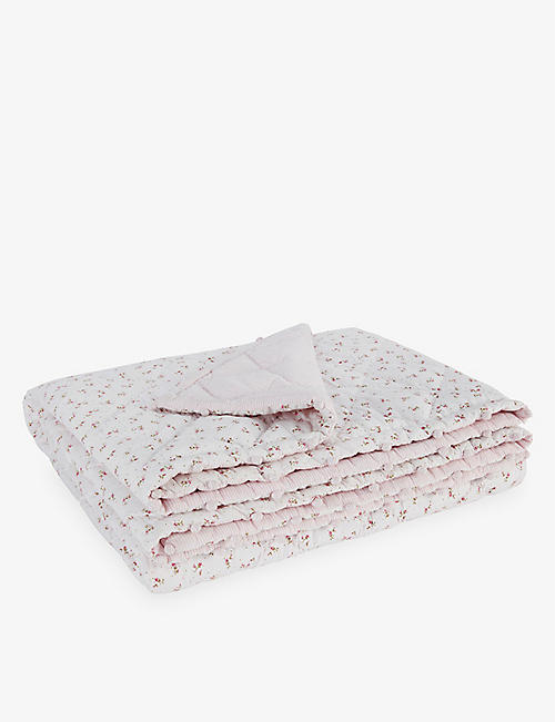THE LITTLE WHITE COMPANY: Floral-print pom-pom trimmed cot cotton quilt