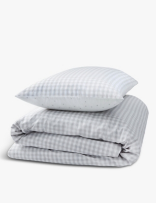 THE LITTLE WHITE COMPANY: Reversible gingham cotton cot bedding set