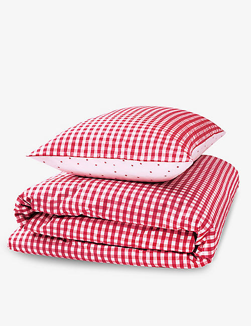 THE LITTLE WHITE COMPANY: Reversible gingham cotton cot bedding set