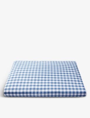 The Little White Company Blue Gingham Single Fitted Cotton Sheet 90cm X 190cm Single