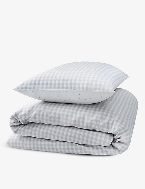 THE LITTLE WHITE COMPANY: Gingham single cotton bed set