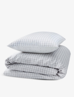 The Little White Company Grey Gingham Single Cotton Bed Set Single