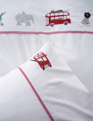 THE LITTLE WHITE COMPANY: London Animals cotton single bed linen set