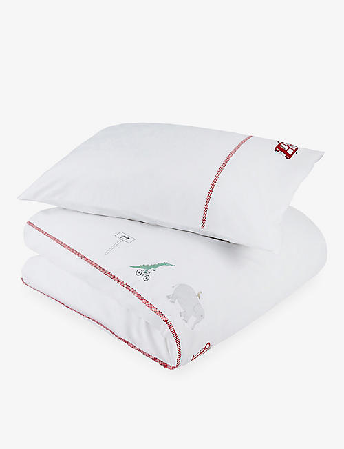 THE LITTLE WHITE COMPANY: London Animals organic cotton single bed linen set