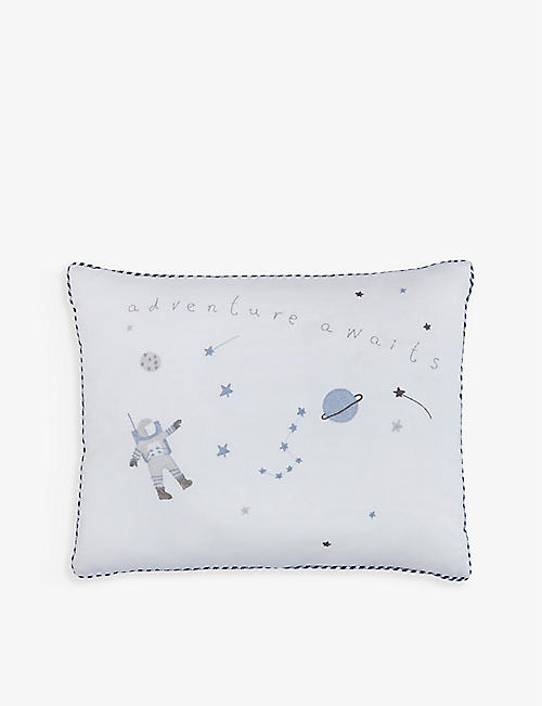 THE LITTLE WHITE COMPANY: Sammie Spaceman organic-cotton cushion 40cm x 30cm