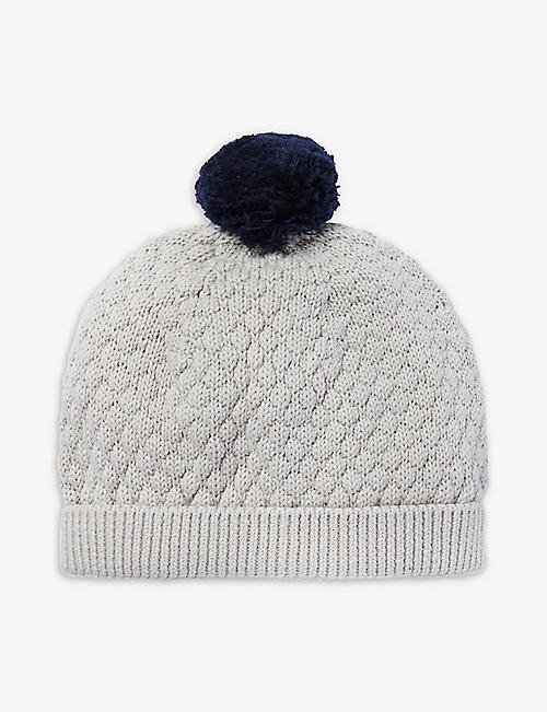 THE LITTLE WHITE COMPANY: Pom-pom textured-knit cotton hat