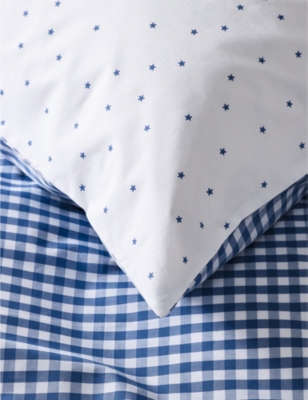 Shop The Little White Company Blue Reversible Cotton Pillowcase 50cm X 75cm