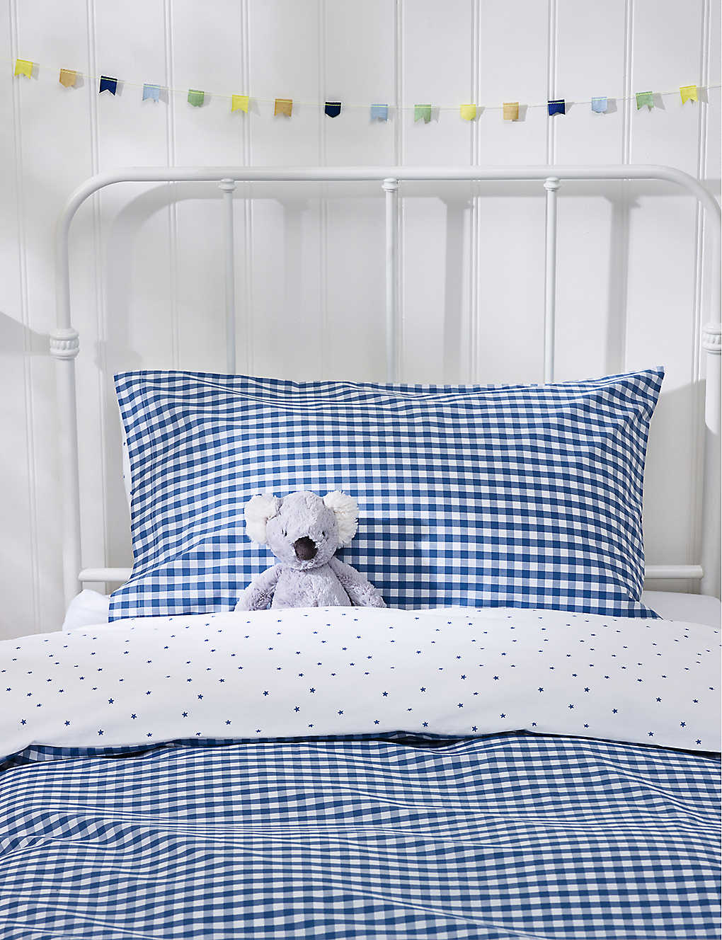 The Little White Company Blue Gingham Organic-cotton Pillowcase 36cm X 58cm Standard