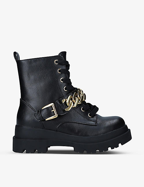 CALL IT SPRING: Xenia chain-embellished lace-up vegan-leather combat boots