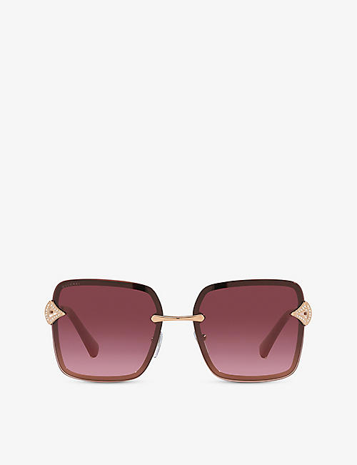 BVLGARI: BV6167B rectangular-frame silver-tone metal sunglasses