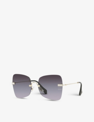 Shop Miu Miu Women's Gold Mu50ws Manière Square-frame Metal Sunglasses
