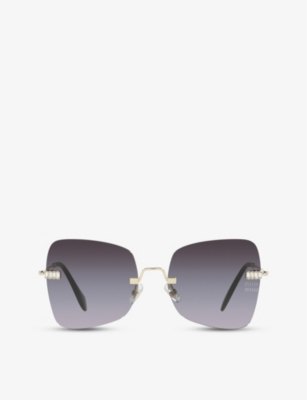 Shop Miu Miu Women's Gold Mu50ws Manière Square-frame Metal Sunglasses