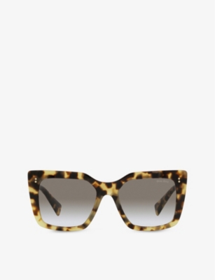 Shop Miu Miu Women's Brown Mu02ws Square-frame Acetate And Metal Sunglasses