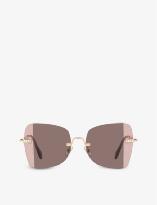 Shop Miu Miu Women's Gold Mu50ws Square-frame Metal Sunglasses