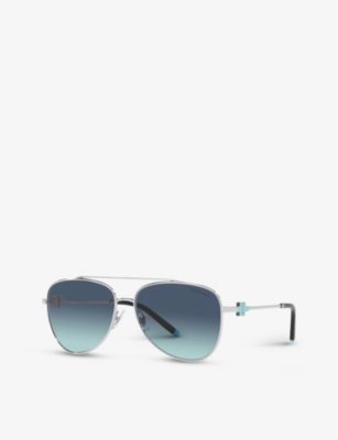 Shop Tiffany & Co Tf3080 Tiffany T Pilot-frame Metal And Acetate Sunglasses In Silver