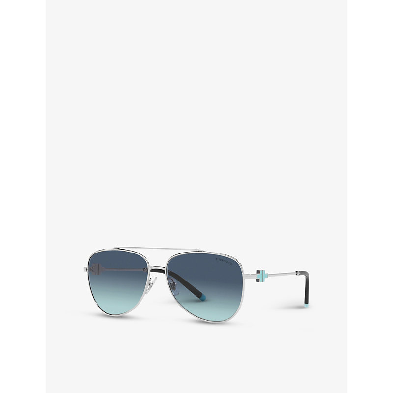 Shop Tiffany & Co Tf3080 Tiffany T Pilot-frame Metal And Acetate Sunglasses In Silver
