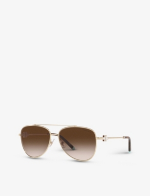 Shop Tiffany & Co Tf3080 Tiffany T Pilot-frame Metal And Acetate Sunglasses In Gold