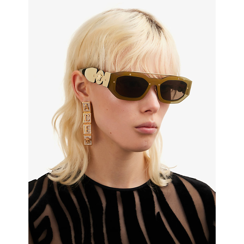 Shop Versace Women's Brown Ve2235 Oval-frame Metal Sunglasses