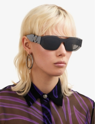 Shop Versace Women's Grey Ve2235 Oval-frame Metal Sunglasses