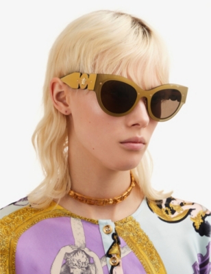Shop Versace Women's Brown Ve2234 Butterfly-shaped Metal And Acetate Frame