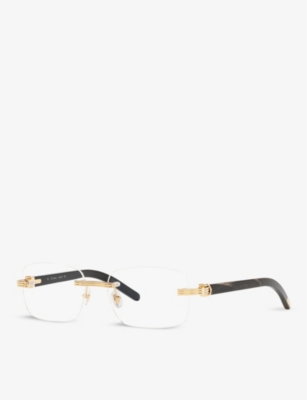 Shop Cartier Women's Gold Ct0286o Rectangular-frame Metal And Horn Glasses