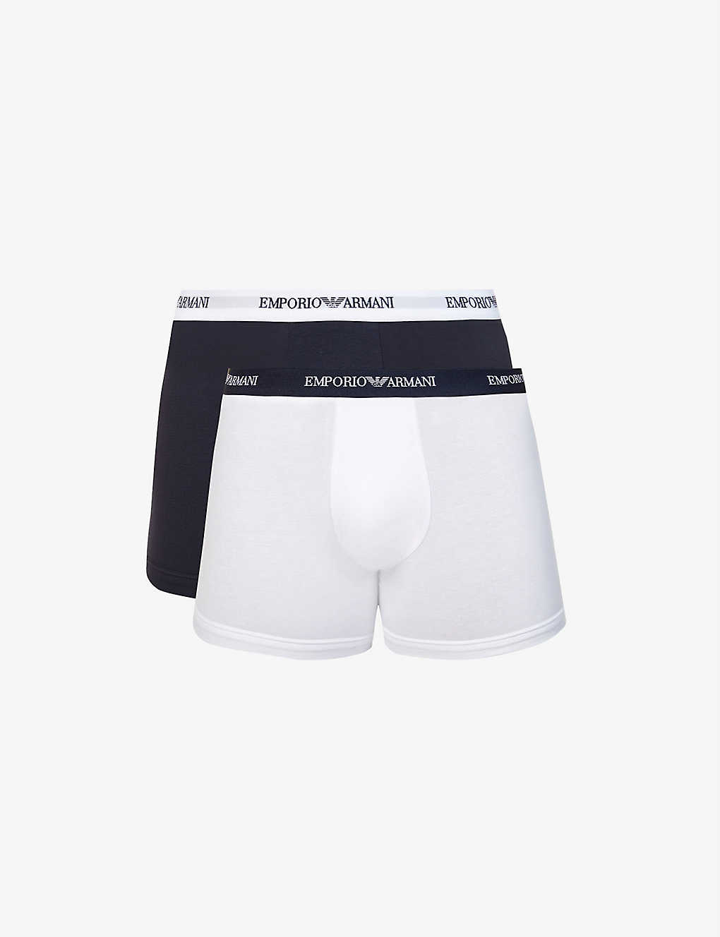 Shop Emporio Armani Men's Bianco/marine Pack Of Two Logo-embellished Stretch-cotton Boxers In Multi-coloured
