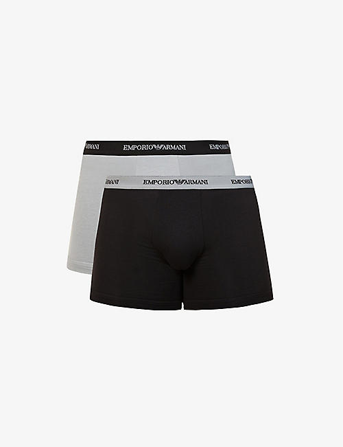 EMPORIO ARMANI: Pack of two logo-embellished stretch-cotton boxers
