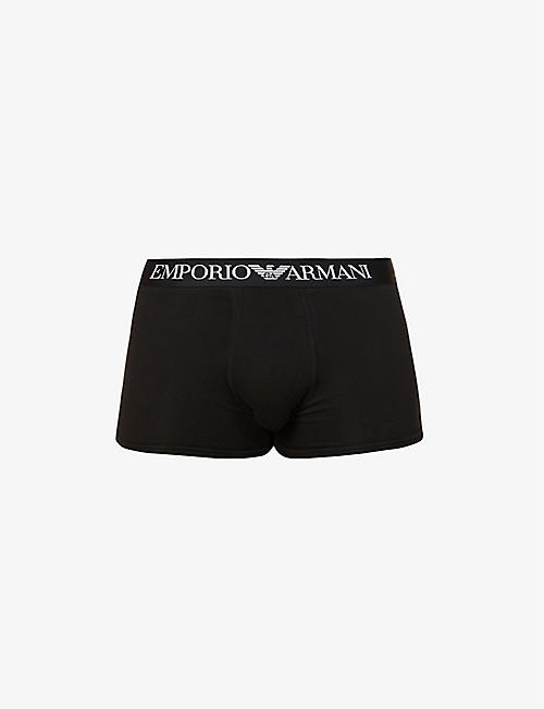 EMPORIO ARMANI: Logo-embossed mid-rise stretch-cotton trunks
