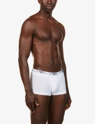 Emporio Armani Stretch-cotton Eagle Monogram Trunks In Bianco/nero/marine