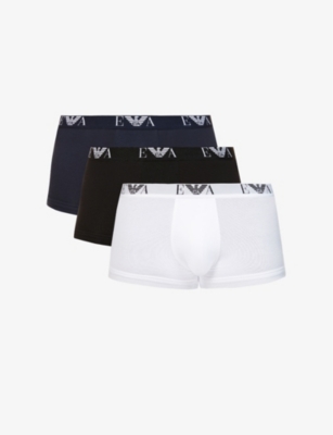 Emporio Armani Logo-print Stretch-cotton Trunks Pack Of Three In Bianco/nero/marine