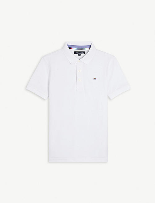 TOMMY HILFIGER: Flag-embroidered organic cotton-blend polo shirt