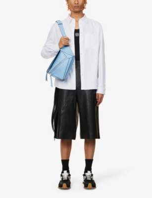 Shop Loewe Men's Blk/white Flow Runner Monogram Leather And Shell Trainers