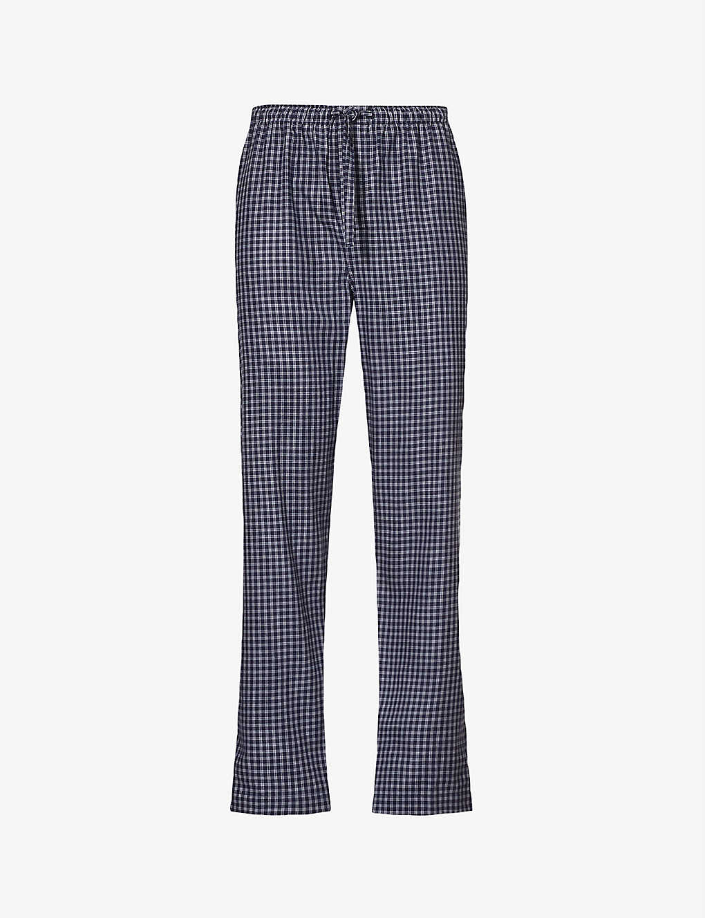 Shop Derek Rose Men's Navy Braemar Cotton-flannel Pyjama Bottoms