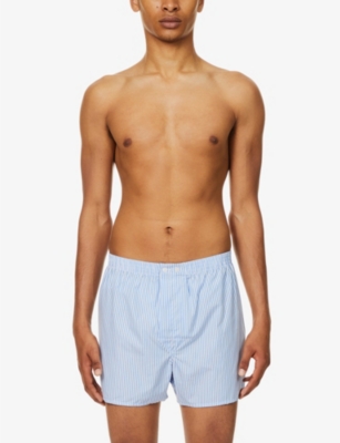 Shop Derek Rose Mens Blue James Striped-pattern Classic-fit Cotton Boxer Briefs