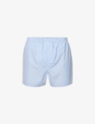 Derek Rose James Striped-pattern Classic-fit Cotton Boxer Briefs In Blue