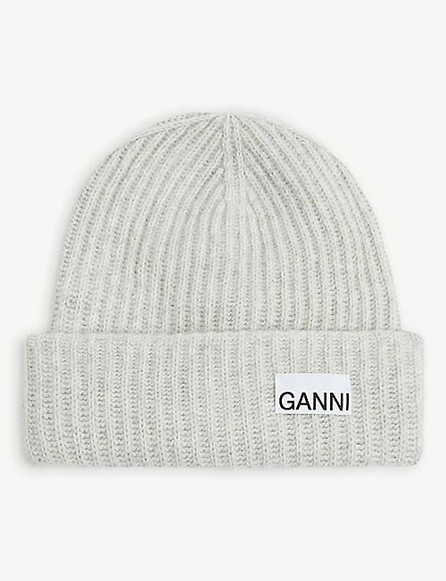 GANNI: Logo-patch recycled-wool blend beanie
