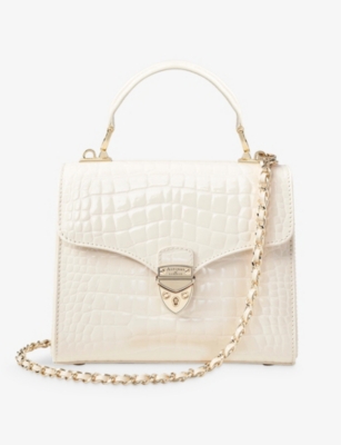 Aspinal Of London Womens Ivory Mayfair Midi Crocodile-embossed Leather Bag