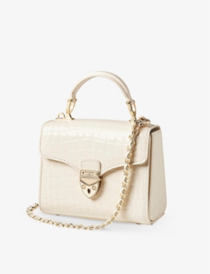 Shop Aspinal Of London Women's Ivory Mayfair Mini Croc-embossed Leather Top-handle Bag