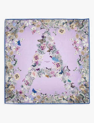 Aspinal Of London Womens Lavender Ombre 'a' Floral-print Silk Scarf In Lavender