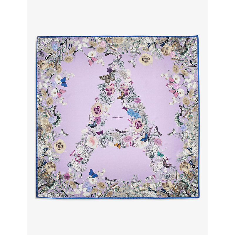 Shop Aspinal Of London Women's Lavender Ombre 'a' Floral-print Silk Scarf