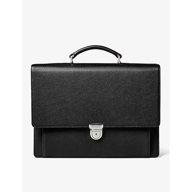 Shop Aspinal Of London Men's Black City Grained-leather Messenger Bag