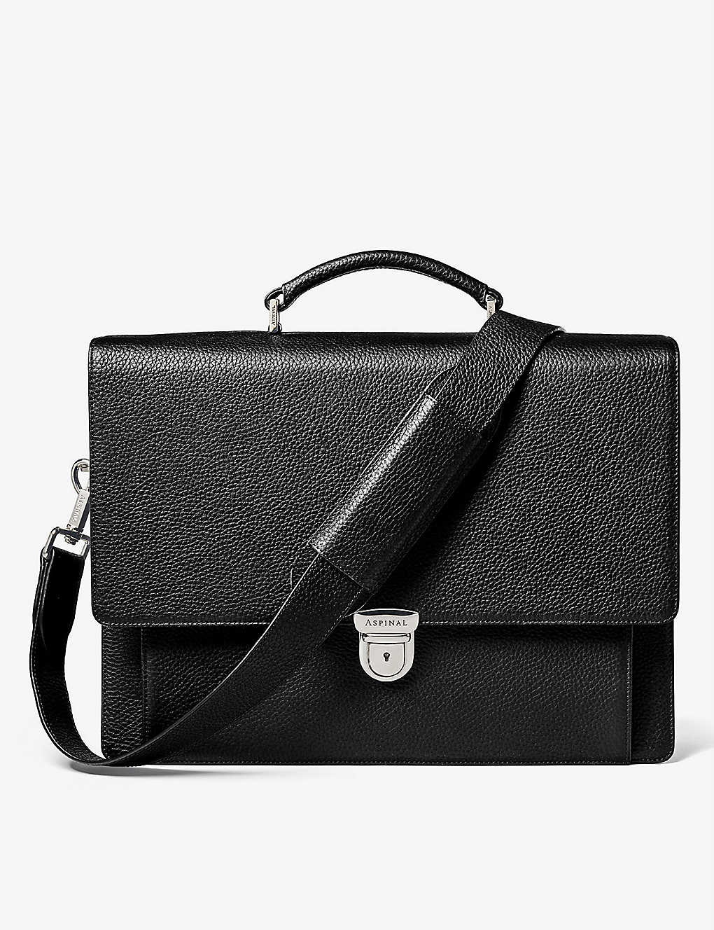 Shop Aspinal Of London Men's Black City Grained-leather Messenger Bag