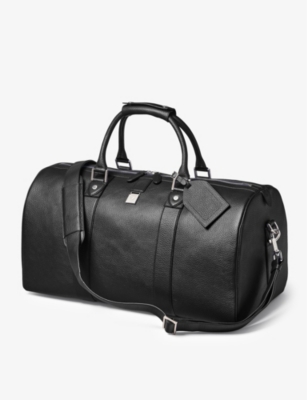 ASPINAL OF LONDON MENS BLACK BOSTON GRAINED-LEATHER DUFFLE BAG