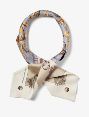 Aspinal Of London Womens Neutral Signature Graphic-print Silk Neck Bow