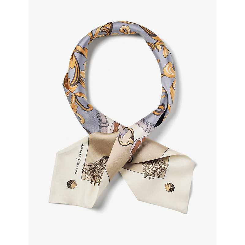 Aspinal Of London Womens Neutral Signature Graphic-print Silk Neck Bow
