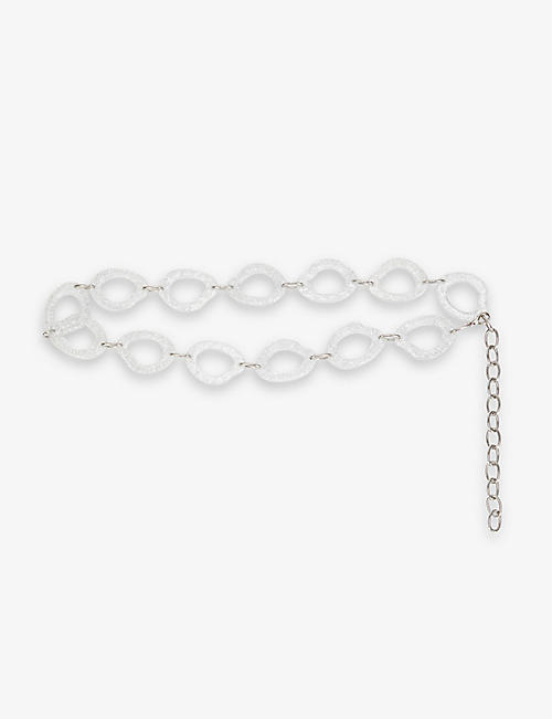 LA MANSO: Hula Hoop acrylic and stainless-steel chain belt