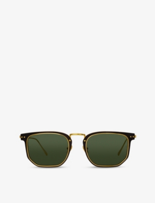LINDA FARROW: Saul rectangular-frame 22ct gold-plated and titanium sunglasses