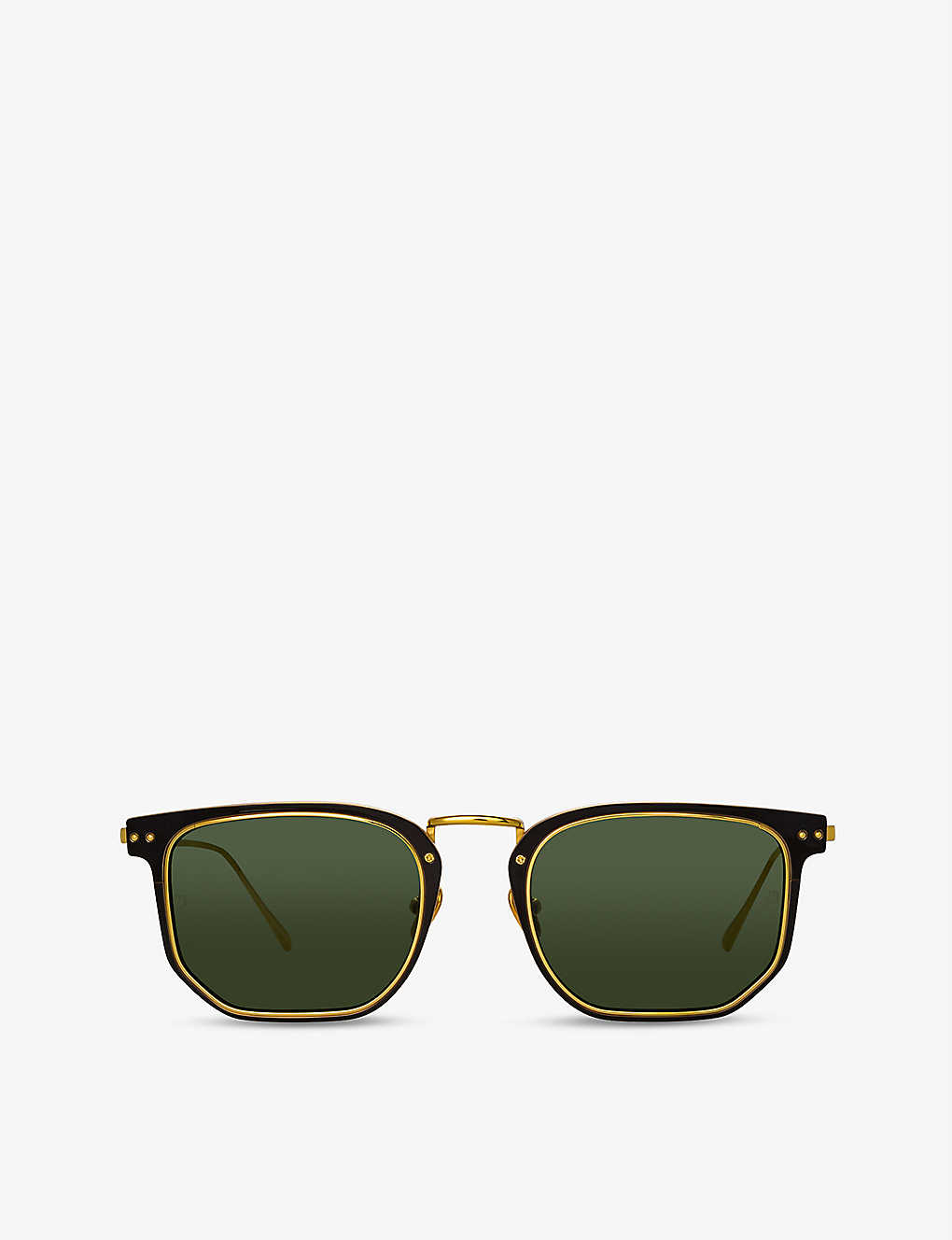 Linda Farrow Saul Rectangular-frame 22ct Gold-plated And Titanium Sunglasses In Black/ Gold/ Green