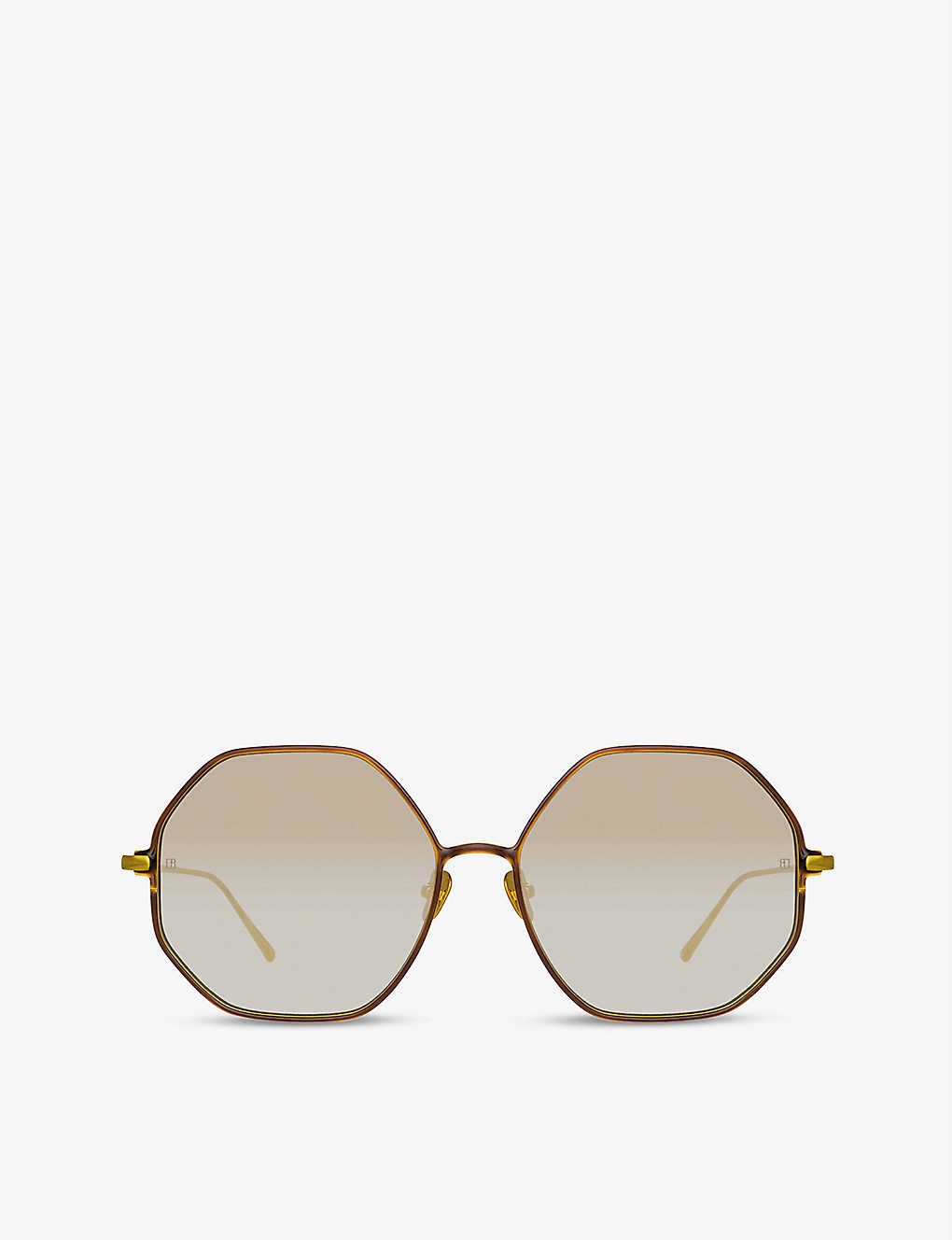 Linda Farrow Leif 22ct Yellow Gold-plated Titanium And Lacquer Hexagonal-frame Sunglasses In Gold/ Brown/ Sand